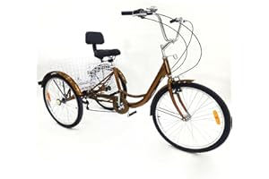 FUTCHOY Adult Tricycle 24 Inch 3 Wheel 6 Speed Trike with Basket for Adults Seniors Cycling Bike for Shopping Outdoor Picnic Sports