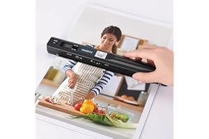 MUNBYN 2025 Nuevo Escáner Portátil, Escáner Documentos y Imágenes en A4 con 900 dpi, Escaneo Plano, Incluye Tarjeta SD de 16G, Escáner Sube Imágenes Vía Cable USB, Sin Controlador, Negro