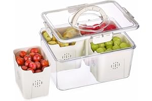 Hejo Dividida Organizador para Frutas y Verduras, Almacenaje Nevera con 4 Cestas de Drenaje, Gran Capacidad Portátil