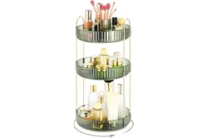 Lnueovcn 360° Rotating Makeup Organiser, Large Capacity 3 Tiers Skincare Organiser, Cosmetic Organiser Makeup Brush Holder with Compartment for Cosmetics Perfume Jewellery Bedroom （Green）