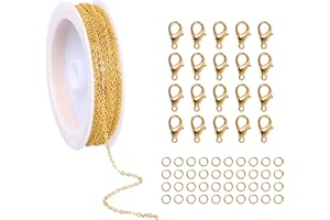 STYQUENZER 10m Schmuckkette Gliederkette Meterware Golden Gliederkette Schmuckherstellung Zubehör Kit Kettenband mit 20 Karabinerverschluss 40 Biegeringe Ketten Selber Machen Set für Schmuck Basteln DIY