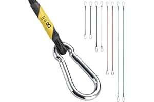PRETEX Bungee Cords with Carabiner Clips - 4 Different Lengths & Colours - Bungee Cord Tie Down Straps - Heavy Duty Hooks Strong Coated Rubber - Bungee Cords and Fixings - 8 pcs