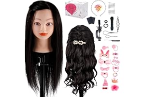 TwoWin Manichino per Parrucchieri, 45.5 cm 100% Veri Capelli Umani per Acconciature con Supporto e Treccia, Adatto per Lisciare, Arricciare, Permanere