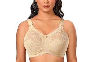 Ayigedu Ladies Plus Size Bra Minimiser Lace Full Coverage Firm Hold Non Padded Non Wired