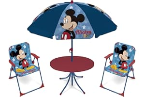 ARDITEX Set de Mesa Infantil, 2 Sillas y Sombrilla Mickey Mouse, Azul y Rojo