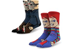 KoMico 2 Pack Halloween Socks, Horror Film Character Crew Sock, Calf Funny Socks for Men Women Horror Gifts, Size 6-10
