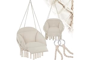 tectake® Fauteuil Suspendu Relax Design Intérieur & extérieur, Fauteuil Relax, Fauteuil de Lecture Cocooning 1 Place, Coussin Chaise XXL Moelleux Inclus - Beige