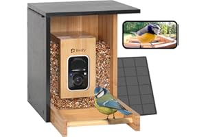 Netvue by Birdfy Telecamera per Birdwatching con Batteria e Solare, Mangiatoia per Uccelli con Bambù Ecologico e Rinnovabile, Cattura Automatica, Notifica Uccelli, Mangiatoia Uccelli da Esterno