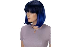 ‎CAISHA CAISHA by PRETTYSHOP Perücke Bob Kurzhaar Cosplay Theater Show Hitzebeständig Synthetik Glatt Blau Mix SH032q