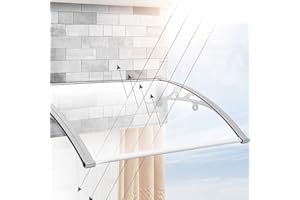 KDDEON Marquise de Porte d'Entrée en Polycarbonate Transparent,Auvent de Porte et Fenêtres Avant/Arrière Toiture Abri de Pluie Terrasse Balcon Silencieux Marquise Solaire,60-380cm (60x110cm/24 x43)