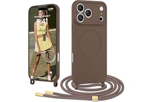Ethanger Handyband für iPhone 17 Pro Hülle mit Band [Kompatibel mit Magsafe] Flüssig Silikon Necklace Handyhülle Magnetische Schutzhülle zum Umhängen Kordel für iPhone 17 Pro Braun