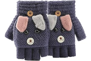 SUNNEE Cartoon Unisex Kids Fingerless Flap Cover Gloves - Convertible Flip Top Warm Mittens With Mitten Cover Cute Cartoon for 5-12 Ages Boys and Girls