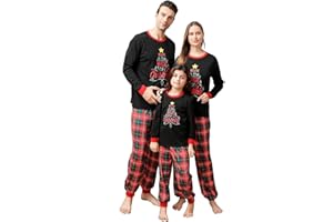 SANGDUT Weihnachts Pyjama Familie Set für Damen Herren Jungen Langarm Zweiteiler Outfit Christmas Weihnachtsbaum Muster Hausanzug