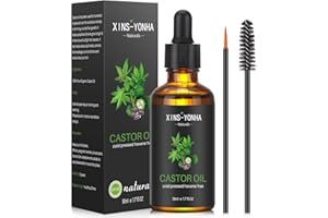 Xins-Yonha Castor Oil Hair Growth, Organic Castor Oil for Eyebrows Hair Growth Serum Eyelash Growth Serum Pure Cold Pressed Lash Growth Serum Skin Care Ricin Oil With Eyebrow & Eyeliner Brush (50ml)