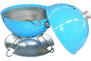 Rammento Portable Table Top Kettle BBQ - 43cm Height Charcoal Barbecue in Blue - Features Lid with Ventilation, Chrome-plated Steel Grill with 29cm Diameter - Perfect for Grilling Meats & Vegetables