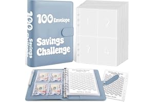 ZUOZEE 100 Umschläge, Geldsparbuch, A5-Sparbuch mit Umschlägen und Tracker, Geldsparbuch, 100 Taschen vornummeriert, motivierender Prozess, um 5050 $ zu sparen, Grau