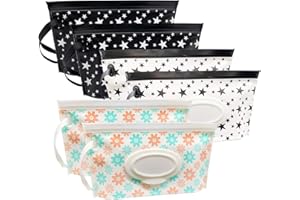 ULVBABI 6 Pièces Pochettes de Lingettes Humides, Sac à Lingettes Mouillées Portable, Distributeur Pochette Boîte de Rangement de Lingettes Humides Réutilisable pour Bébé Lingettes (Style 03)