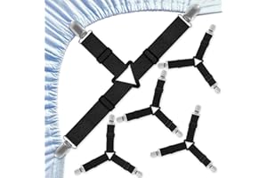 Alethron Bettlakenspanner, 4 Stück Bettlaken Spanner Verstellbar Elastische Bettlaken Spanngurte Spannbettlakenhalter Betttuchspanner mit Clip für Bettwäsche Matratze Bügelbrett Sofa(Schwarz)