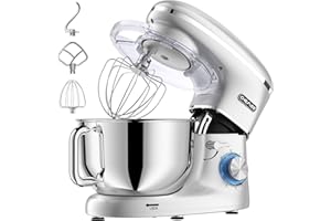 CHeflee Robot Pâtissier, 2000W Robot Pétrin, 6.2 L Robot de Cuisine Multifonction Faible Bruit avec Bol en Acier inox de,Batteur, Fouet & Crochet 6 Vitesses