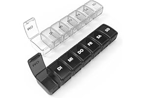 ‎SUKUOS Pillendose 7 Tage 2 Tabletten Deutschland, SUKUOS 2 Stück Pillendose 7 Fächer, Handlicher und Feuchtigkeitsbeständiger Medikamentenbox, Pillendose (Schwarz + Weiß)