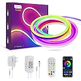 LUXONIC Striscia Led Neon 2 Metri con Telecomando e App, Bluetooth con RGBIC IP67 Impermeabile, Striscia Flessibile per la De