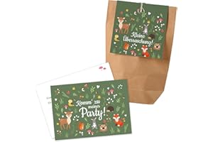 ‎IDEENVERLAG HAMBURG 12x "Waldtiere" Einladungskarten + Partytüten - Set / Waldtiere Party Einladungskarten Waldtiere Kindergeburtstag Partytüten Kindergeburtstag Waldtiere Partytüten Kindergeburtstag Einladungen Wald