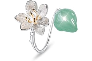 Springlight ✦ Muttertagsgeschenke für Mama S925 Sterling Silber Damen Ringe Lotus Blume Offener Ringe Frauen Handgemachte Schmuck Geschenke für Frauen, Muttertag Geschenk.