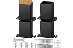 VEVOR Lot de 4 Support de Poteau Bois 4''x4'' 102x102 mm Base de Poteaux Interne 91x91 mm Acier au Carbone Revêtement en Poudre Ancrage de Poteau pour Support Garde-corps Terrasse, Pavillon, Noir Mat
