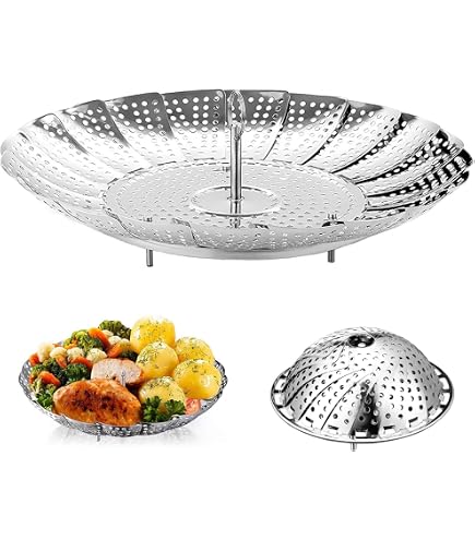 Faneli Cuiseur Vapeur Cuiseur Vapeur en Acier Inoxydable avec Manche Anti-Chaud Extensible et Pieds Antidérapants Insert Vapeur Pliable pour Veggie Poisson Fruits de Mer (Feuille Faneli Cuiseur Vapeur Cuiseur Vapeur en Acier Inoxydable avec Manche Anti-Chaud Extensible et Pieds Antidérapants Insert Vapeur Pliable pour Veggie Poisson Fruits de Mer (Feuille