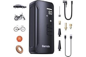 Garrulo Compressore Aria Portatile, Mini Compressore con Manometro, Gonfiatore Elettrico Portatile 150PSI Pompa Elettrica con Batteria per Auto/Bicicletta/Palla/Moto
