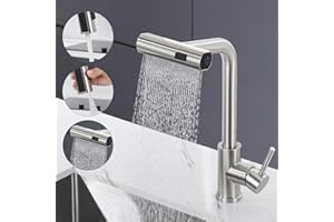 Ulytid Rubinetto Cucina con Doccetta Estraibile, Rubinetto Lavello Cucina Cascata a 3 Modalità, Miscelatore Cucina Monocomando Girevole a 360°, Acciaio Inox 304 Spazzolato, Risparmio Idrico