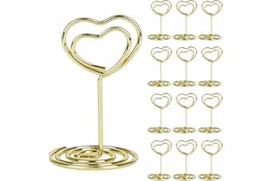 VALICAER 12 Stücke Kartenhalter,Fotohalter Clip,Gold Memo Clip,Tischkartenhalter,Memohalter,Hochzeit Platzkartenhalter,Namenskarten Clip,Metall Menü Clip für Büros Party Hausdekoration Geburtstag (Herzförmig)
