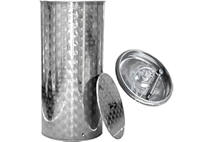 MOTORGERÄTE FISCHER Immervolltank / 200 Liter Fass aus Edelstahl, Fischer-Kellereitechnik Serie T 200, mit Schwimmdeckel, Luftschlauch und Luftpumpe mit Manometer, Most-Fass Lebensmittel-echt