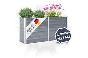 DELUKE Hochbeet für Garten Oskar Grau | 160x40x77cm | Verzinkter Stahl | Wetterfest | Gartenbeet Kräuterbeet Blumenbeet Beet hoch Frühbeet für Garten Gemüsebeet