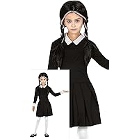 Parrucca Mercoled&igrave; Addams Bambina - Nera Con Trecce, Per Cosplay, Halloween E Feste In Maschera