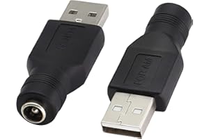 AAOTOKK USB 2.0A Macho a DC5,5x2,1mm Conector DC Carga de Barril Adaptador Corriente de 5V,(Adaptador de Corriente2,5Amperios Máx.) Para Dispositivo Carga de DC USB (2Unidades/USB 2.0A)