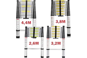 FEIDAK Teleskopleiter 2,6M/3,2M/3,8M/4,4M Aluleiter Klappleiter Mehrzweckleiter Rutschfester Ausziehleiter Ausziehbare Leiter Stehleiter Tragbar Leichte Leiter Schiebeleiter 150 kg Belastbarkeit