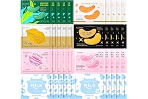 LUMITER Under Eye Patches 25Pairs + Collagen Lip Masks Sheet 15Pcs, Gel Eye Masks for Puffy Eyes Dark Circles Under Eye Remover, Collagen Eye Patches, Pamper Gifts for Women&Girls Eye&Lip Care