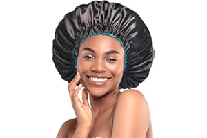 mikimini Gorro De SatéN Negro Para Dormir, Gorro De Dormir De Seda Para Cabello Rizado Para Mujeres Y Hombres, Gorro Reversible De Doble Capa, Extragrande, Suave Y EláSticoo (Negro+Azul)