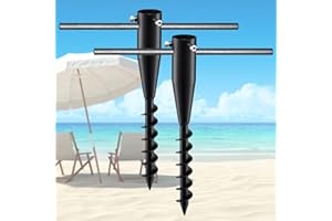Starbover Strandschirm Bodenanker, Schwerlast-Spiralfuß für Bodenmarkisen, 43 cm rostbeständiger Metall-Standfuß für Garten, Strand & Rasen, Terrassen, Flaggen & Dekostangen(Schwarz, 2 Stück)