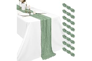 8-pack salviagrön ostduksbordslöpare, 45 x 275 cm boho gasvävsbordslöpare rustik romantisk lång bordslöpare för bröllopsfest