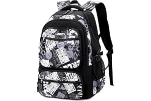 Amythe Zaino Scuola Media e Superiore per Ragazzi: Stile Casual e alla Moda per Adolescenti dai 10 Anni in su, Zainetto Porta PC Grande Nero in Nylon Impermeabile