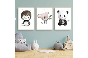 CULASIGN 3er Set Poster Kinderzimmer - DIN A4 Bilder Babyzimmer, Waldtiere Kinderposter Ohne Bilderrahmen, Premium Wandbilder für Mädchen und Junge (DEF,40x50cm)
