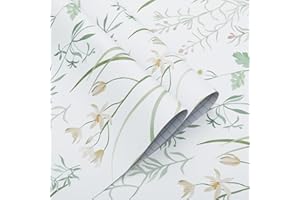 Timeet Tapeta samoprzylepna, 41 x 300 cm, folia samoprzylepna, biała, zielona, liście, kwiaty, tapeta samoprzylepna, rośliny, folia do mebli, folia dekoracyjna, wodoszczelna, winylowa, do salonu