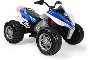 INJUSA - Quad Eléctrico Rage, Batería 12V, para Niños +3 Años, con Acelerador en Puño, 2 Velocidades, Marcha Atrás, Suspensiones y Luces LED, Velocidad 8 Km/h, Color Azul