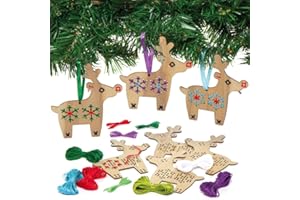 Baker Ross AX307 Rentier Kreuzstich Deko Anhänger Aus Holz Bastelset Für Kinder - 5 Stück, Festliche Kreativsets Und Bastelbedarf Zum Basteln Und Dekorieren Zur Weihnachtszeit