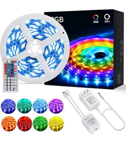 Bande LED RGB 5 Mètres 5050 - 20 Couleurs, 8 Modes, Télécommande - Déco Noël, Chambre, Salon - AGPTEK