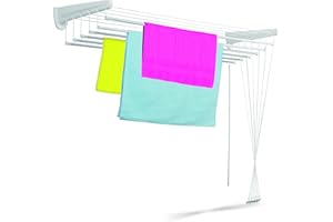 Casabriko 67914 Stendibiancheria a Saliscendi da Parete e Soffitto, Acciaio/Resina, Bianco, 120 cm