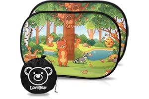 Lovabear Tendine Parasole Auto Bambini Statiche – Adesione Senza Ventose, 2 pezzi 51x31 cm, con Protezione Superiore ai Raggi UV e Calore (SunShield+) (Foresta)