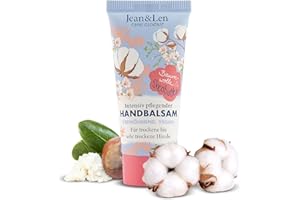 ‎JEAN & LEN Jean & Len – Handbalsam Baumwolle & Sheabutter, Handpflege für trockene bis sehr trockene Hände, pflegt intensiv und ist dabei besonders mild, ohne Parabene & Silikone, vegan, Mini Handcreme, 20 ml